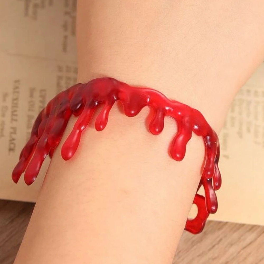 “Dripping Blood” Bleeding Droplet Vampire Bite Slit Wrist Murder Horror Bracelet